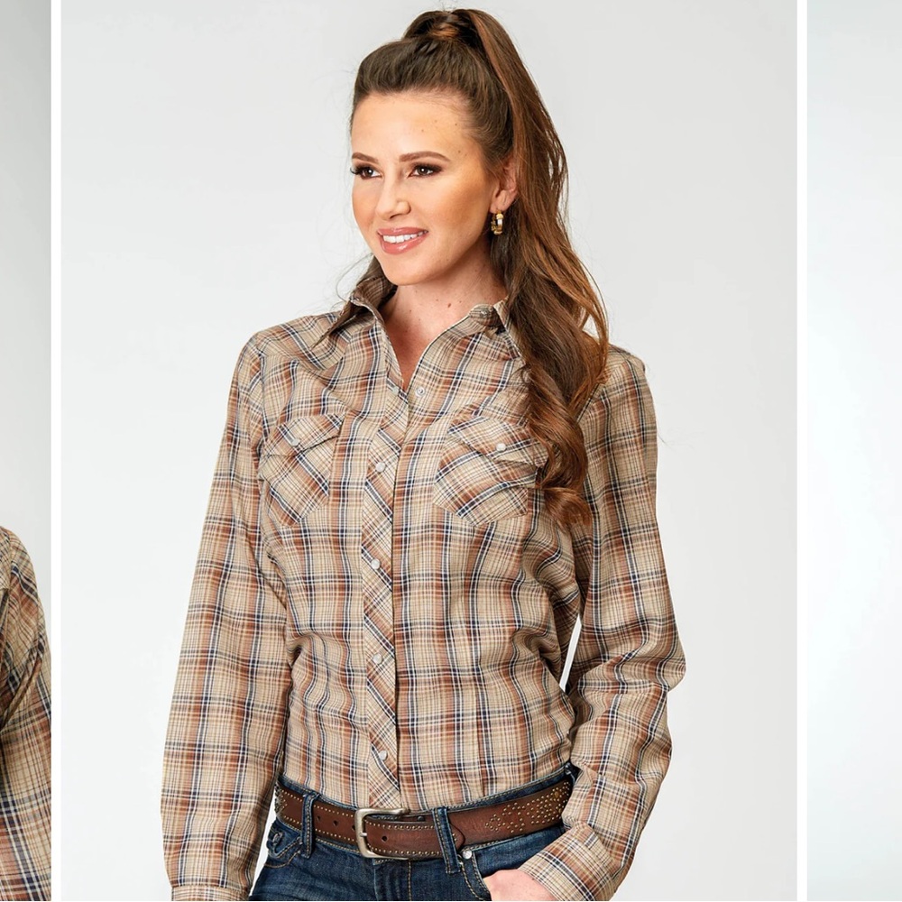 Roper Women's Long Sleeve Snap Brown Plaid Western Shirt Size S